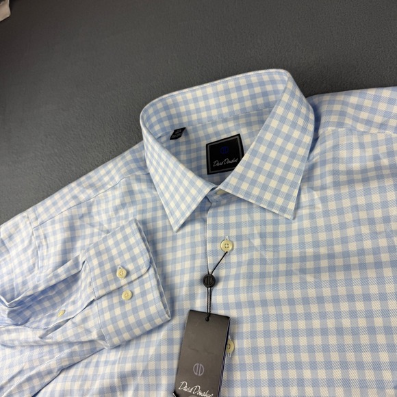 David Donahue Other - David Donahue Shirt Men's 17.5 32-33 Blue Gingham Check Plaid Dress Spread Sky